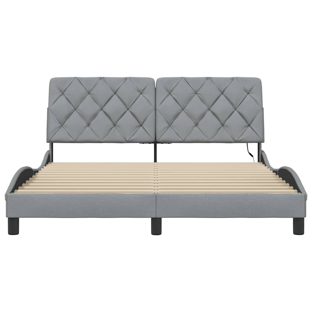 Cadre de lit avec LED sans matelas gris clair 160x200 cm tissu