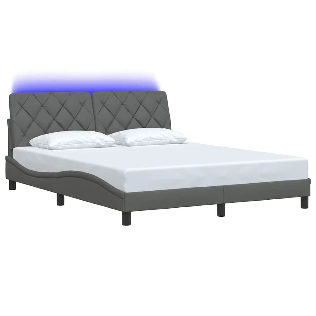 Cadre de lit avec LED sans matelas gris foncé 160x200 cm tissu