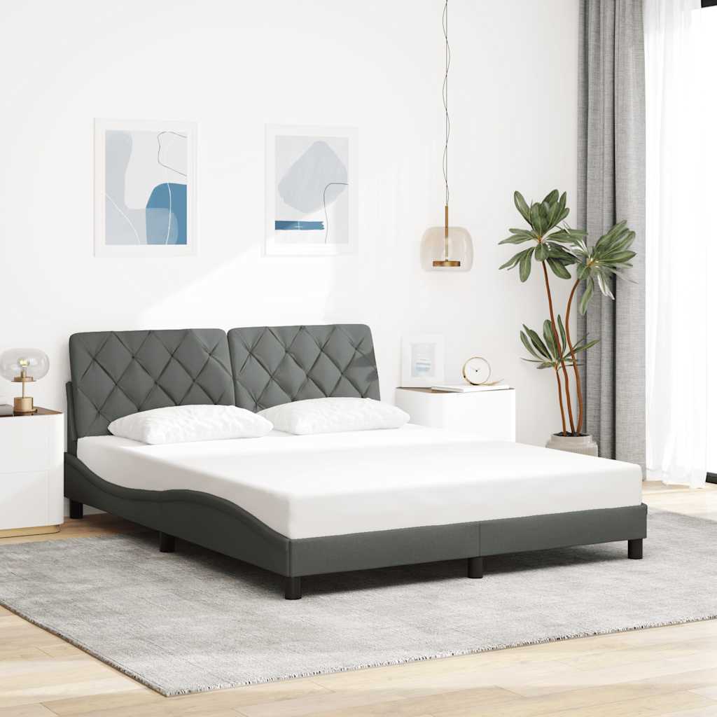 Cadre de lit avec LED sans matelas gris foncé 160x200 cm tissu