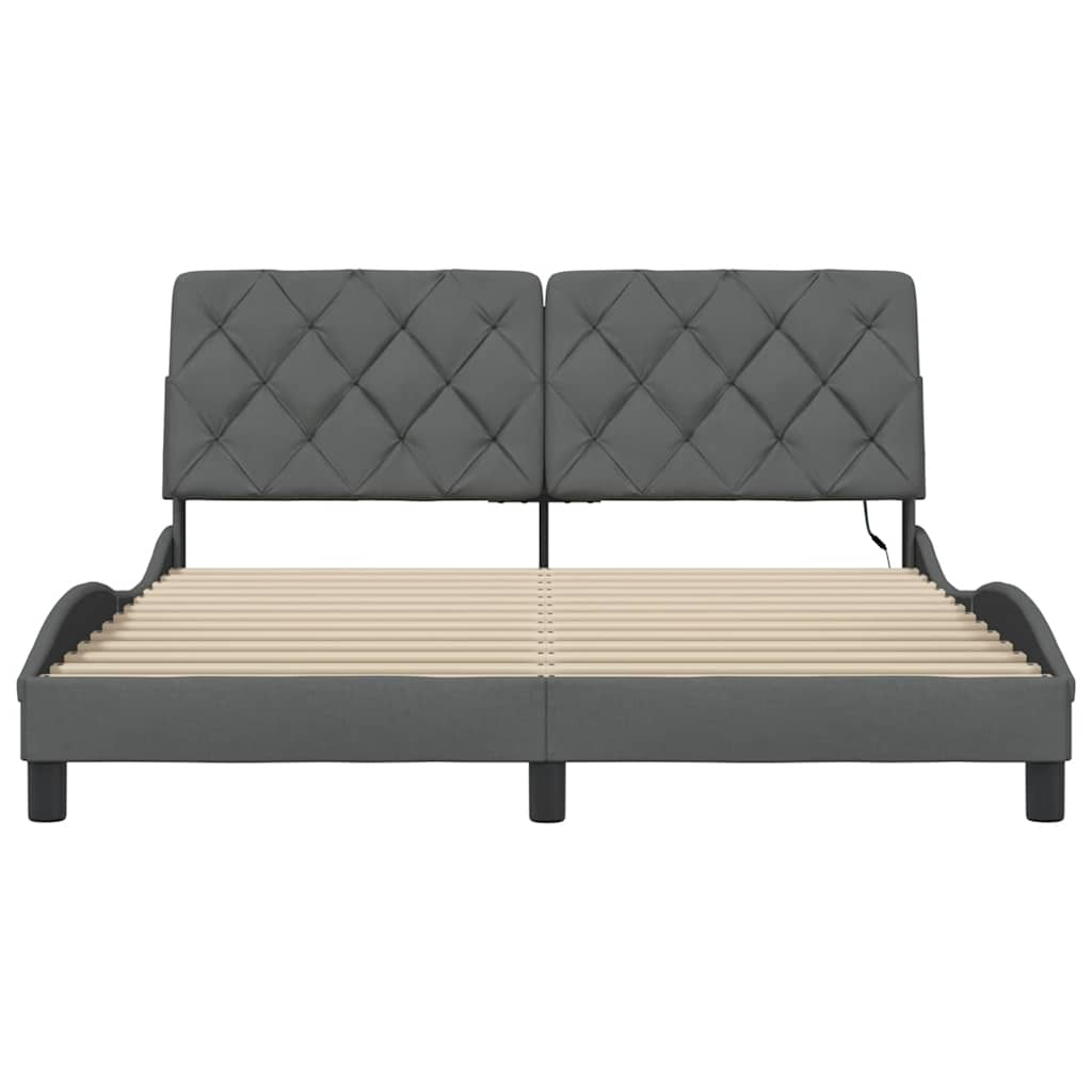 Cadre de lit avec LED sans matelas gris foncé 160x200 cm tissu