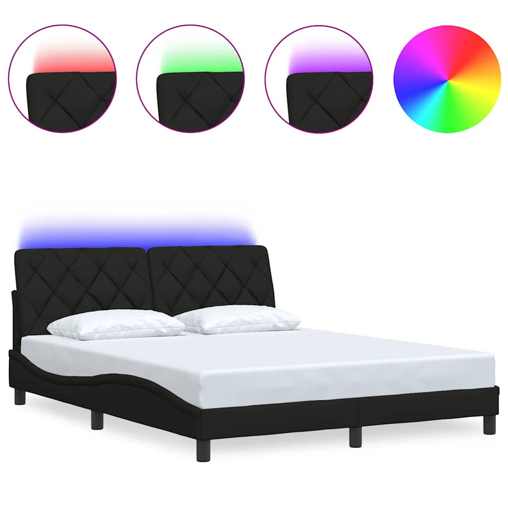 Cadre de lit avec LED sans matelas noir 160x200 cm tissu