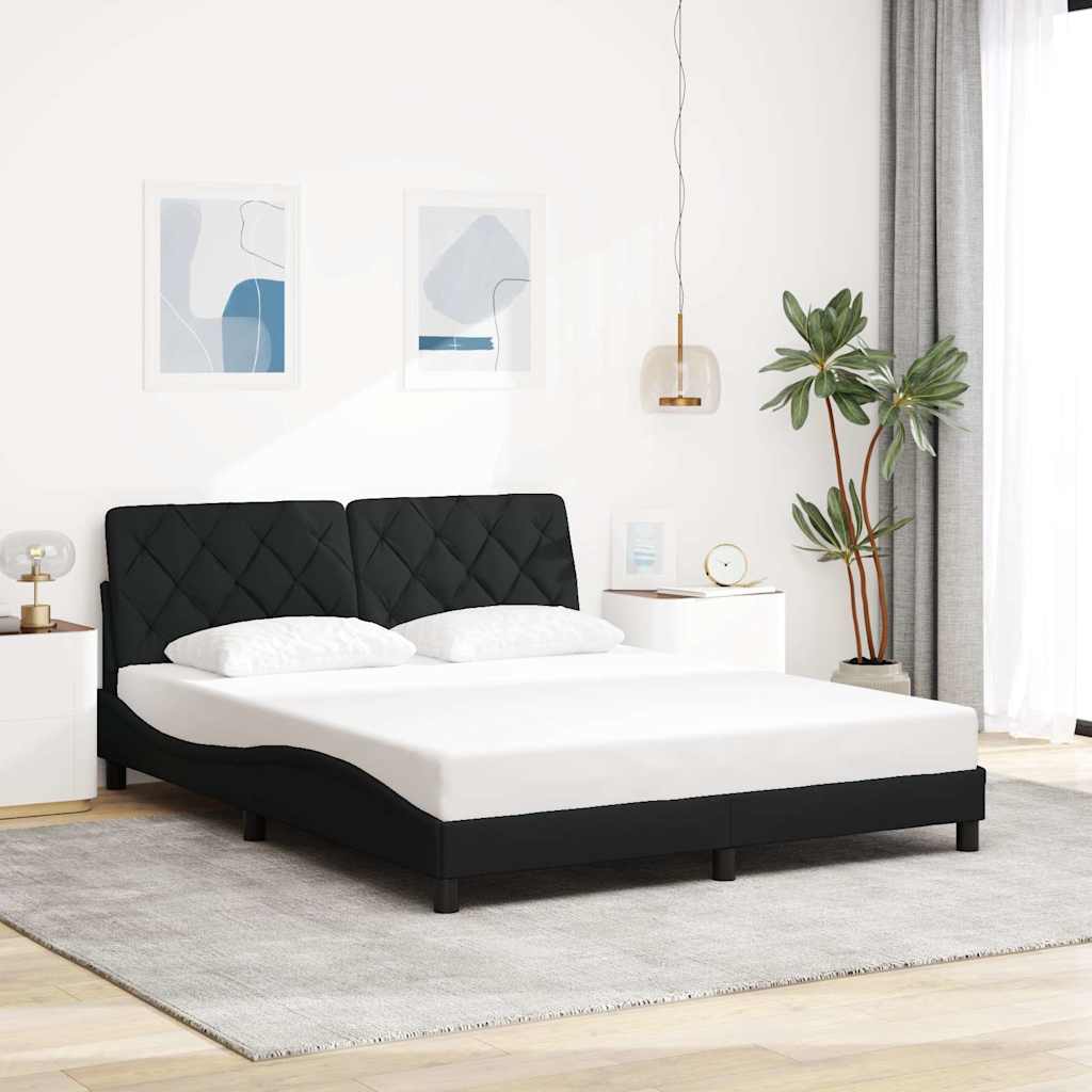 Bed frame with LED without mattress black 160x200 cm fabric