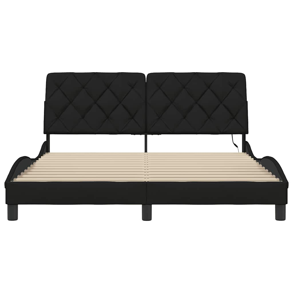 Bed frame with LED without mattress black 160x200 cm fabric