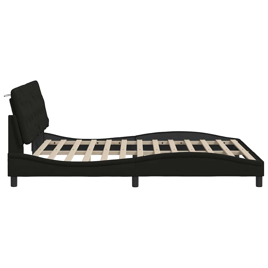 Bed frame with LED without mattress black 160x200 cm fabric