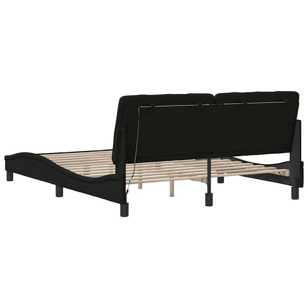 Bed frame with LED without mattress black 160x200 cm fabric