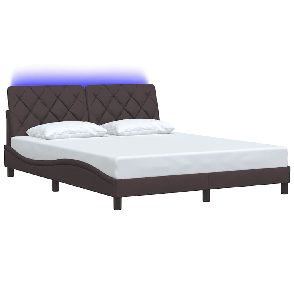 Cadre de lit avec LED sans matelas marron foncé 160x200cm tissu