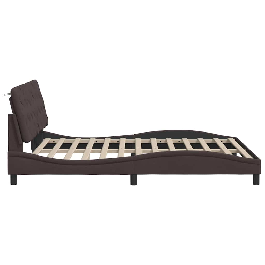 Cadre de lit avec LED sans matelas marron foncé 160x200cm tissu