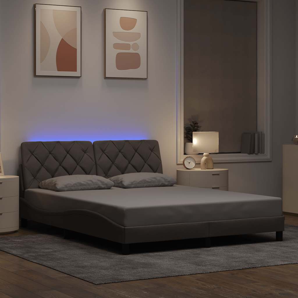 Cadre de lit avec LED sans matelas taupe 160x200 cm tissu