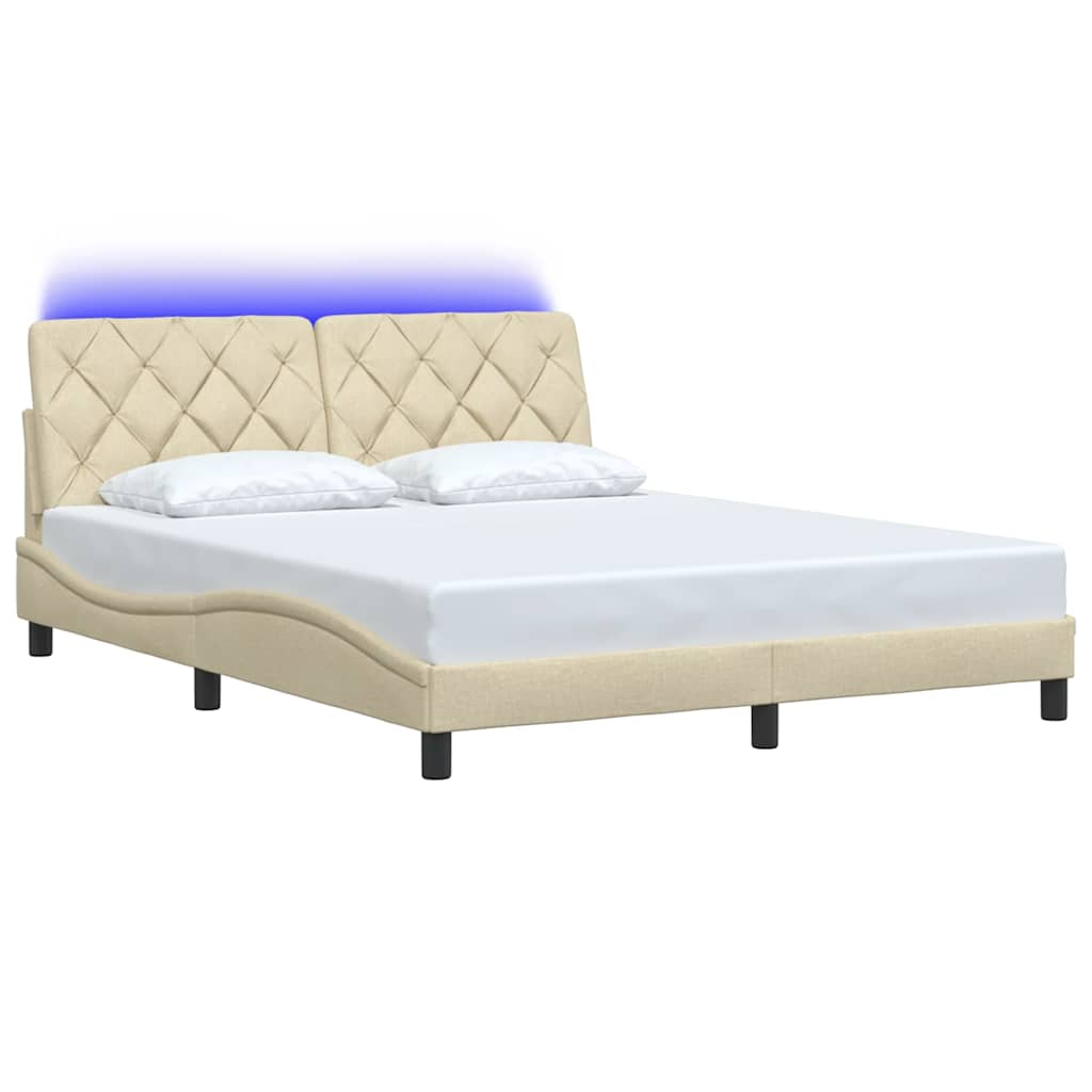 Cadre de lit avec LED sans matelas crème 160x200 cm tissu