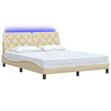 Cadre de lit avec LED sans matelas crème 160x200 cm tissu