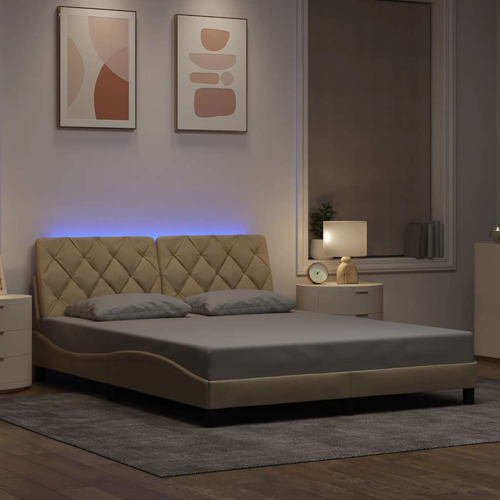 Cadre de lit avec LED sans matelas crème 160x200 cm tissu