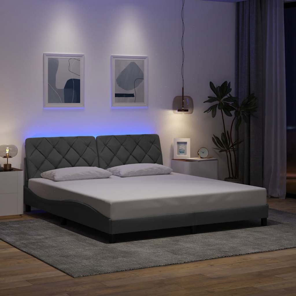 Cadre de lit avec LED sans matelas gris clair 180x200 cm tissu