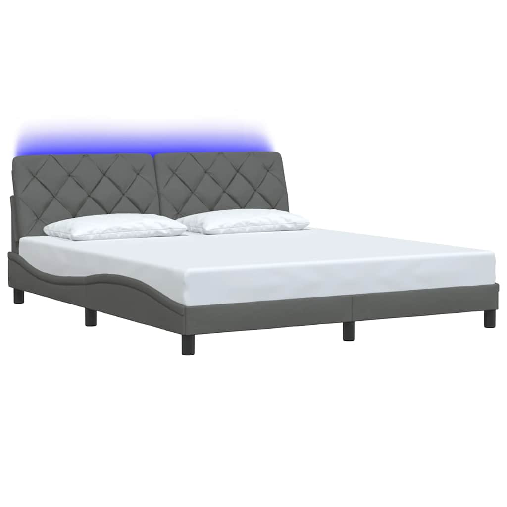 Cadre de lit avec LED sans matelas gris foncé 180x200 cm tissu