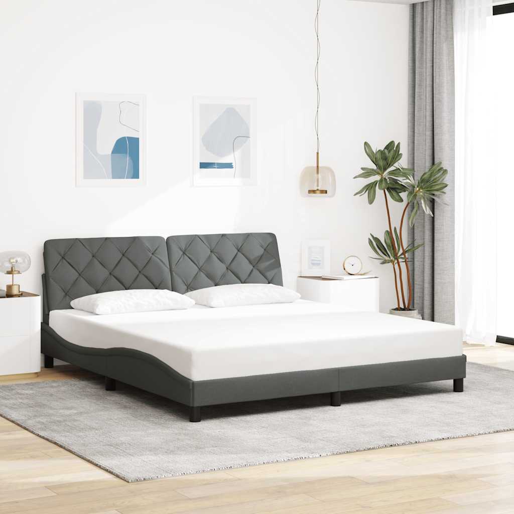 Cadre de lit avec LED sans matelas gris foncé 180x200 cm tissu