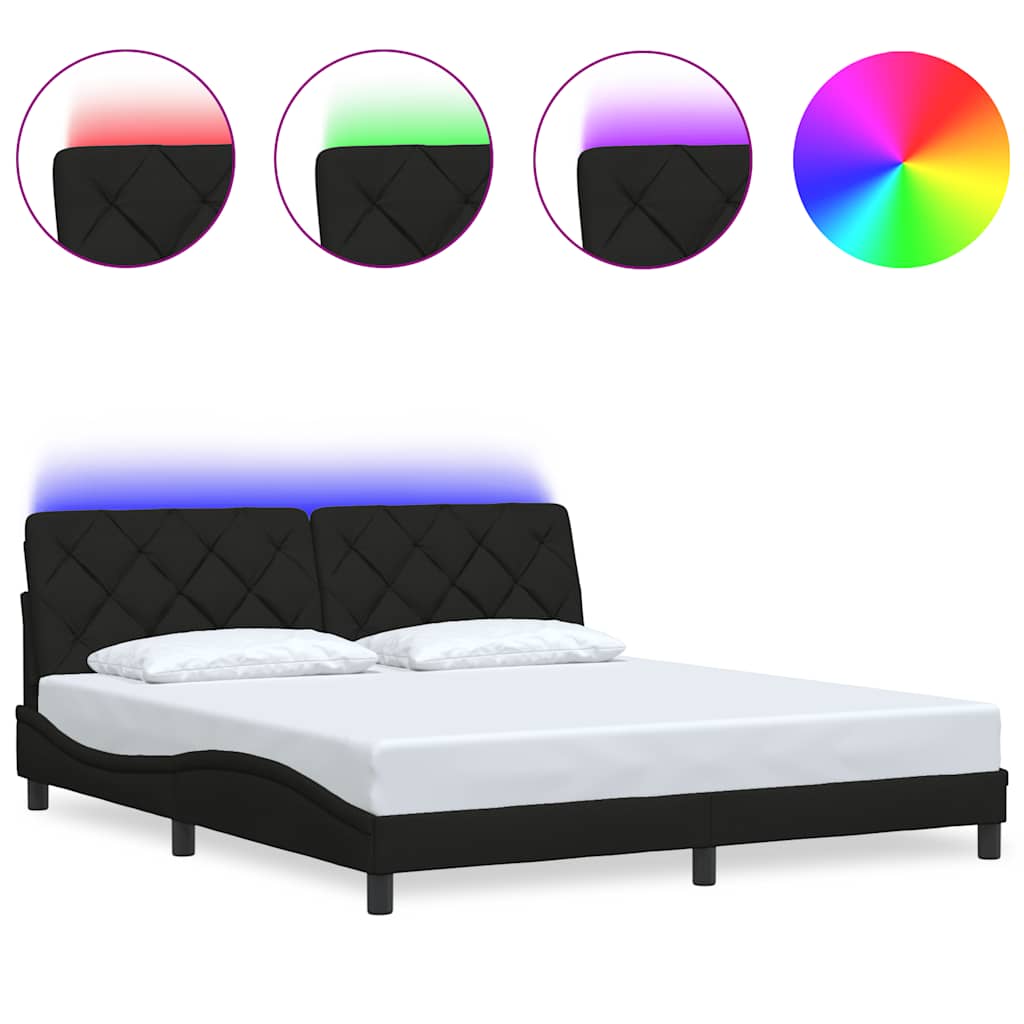 Bed frame with LED without mattress black 180x200 cm fabric