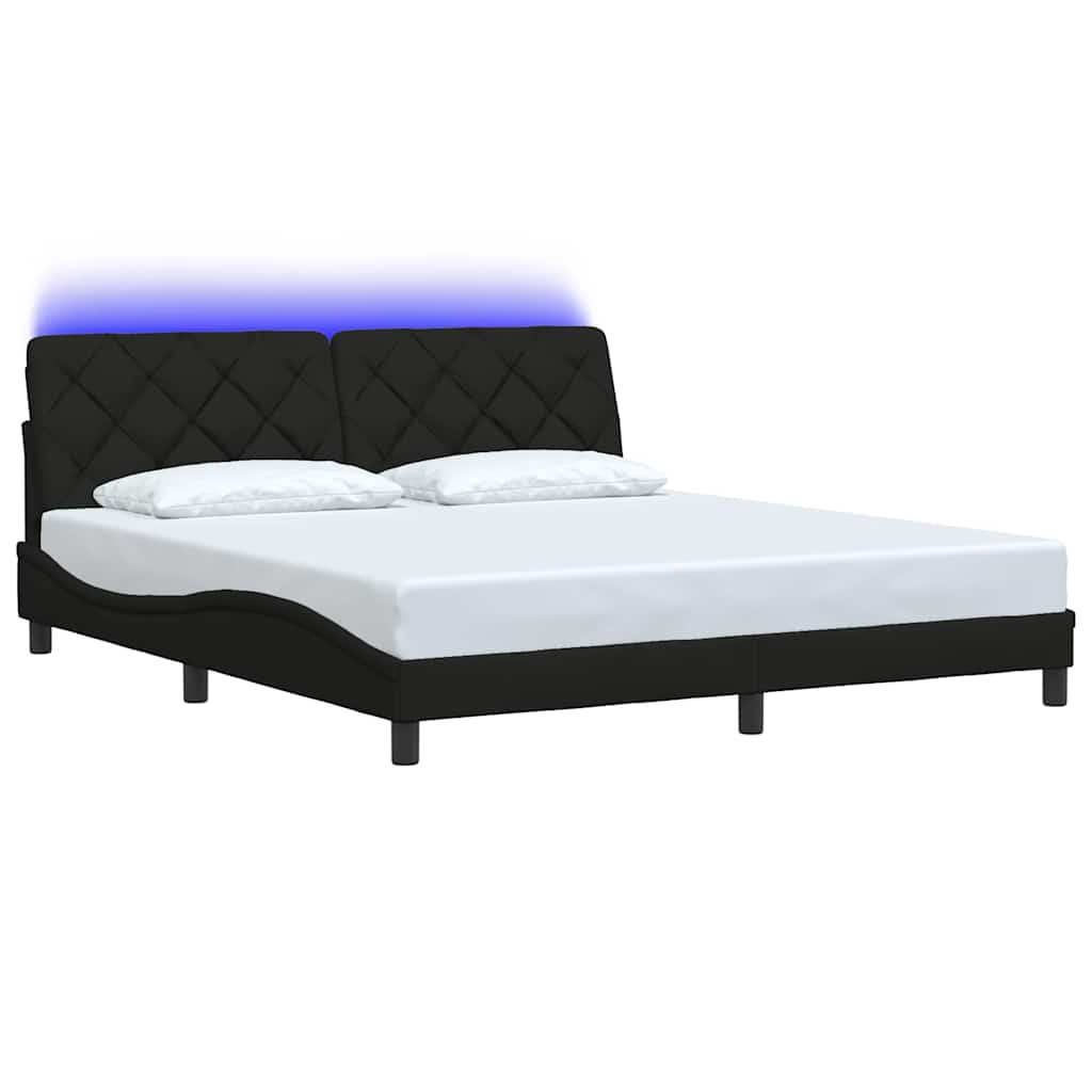 Bed frame with LED without mattress black 180x200 cm fabric