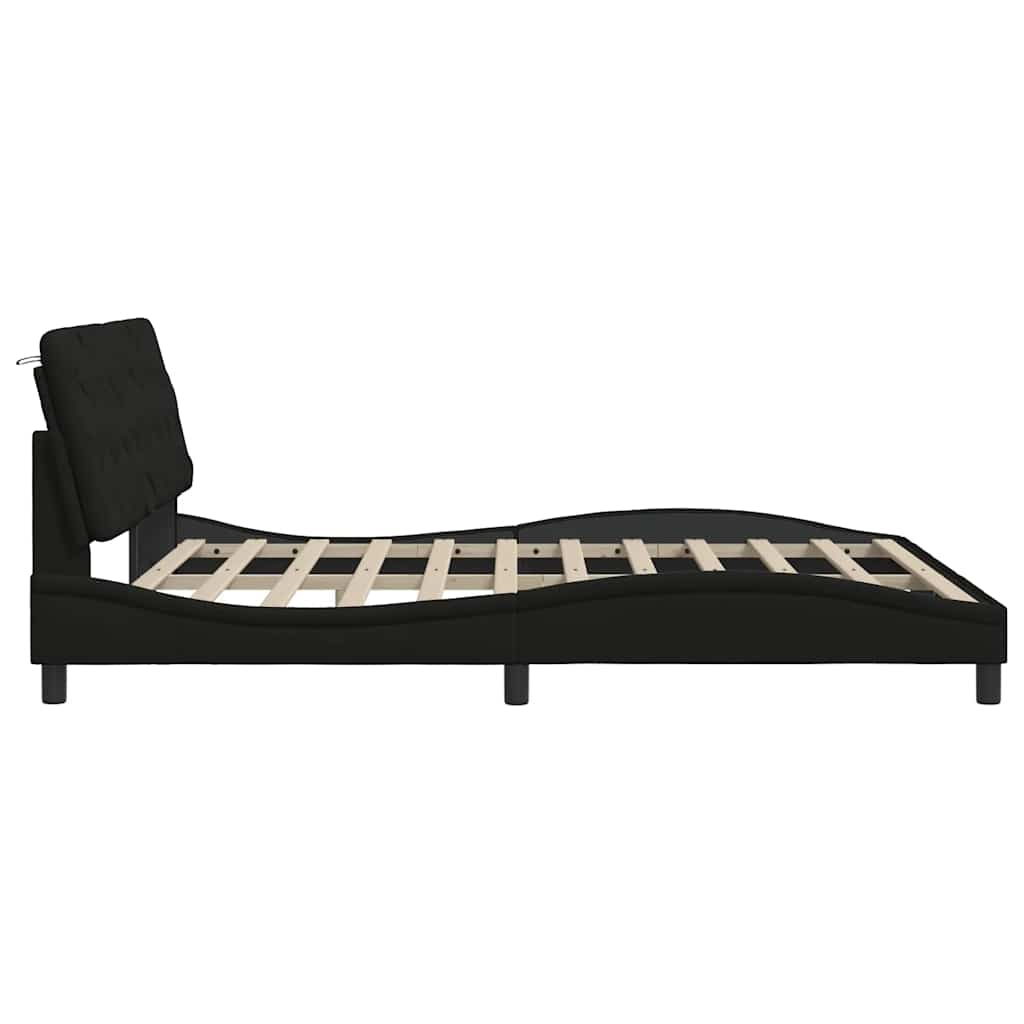 Bed frame with LED without mattress black 180x200 cm fabric