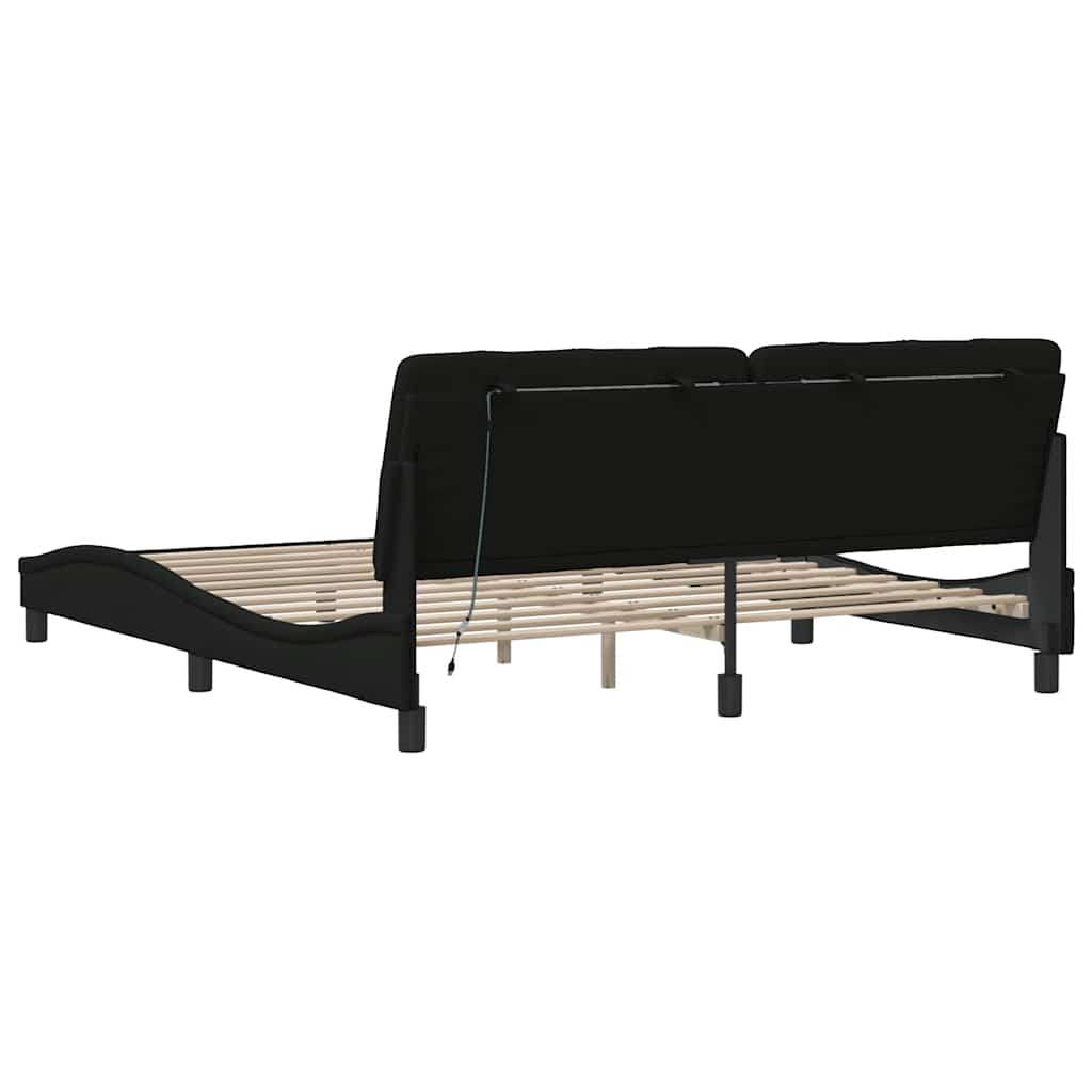 Bed frame with LED without mattress black 180x200 cm fabric