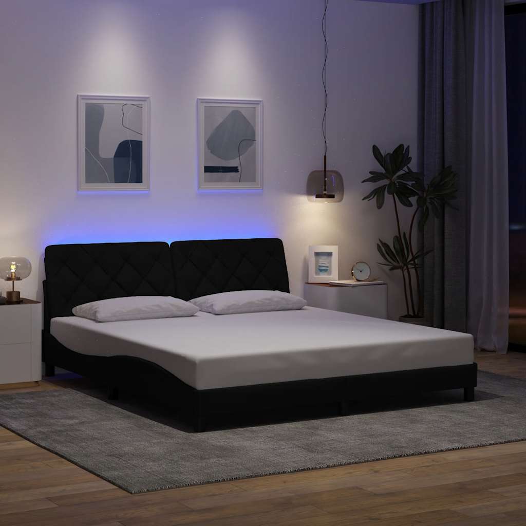 Cadre de lit avec LED sans matelas noir 180x200 cm tissu