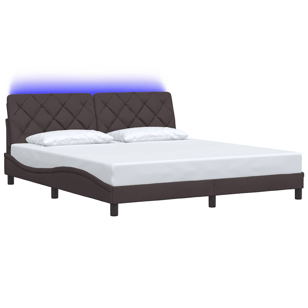 Cadre de lit avec LED sans matelas marron foncé 180x200cm tissu