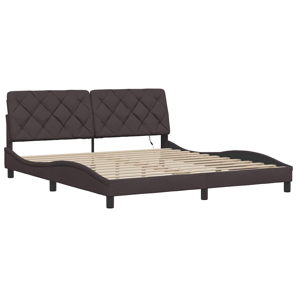 Cadre de lit avec LED sans matelas marron foncé 180x200cm tissu