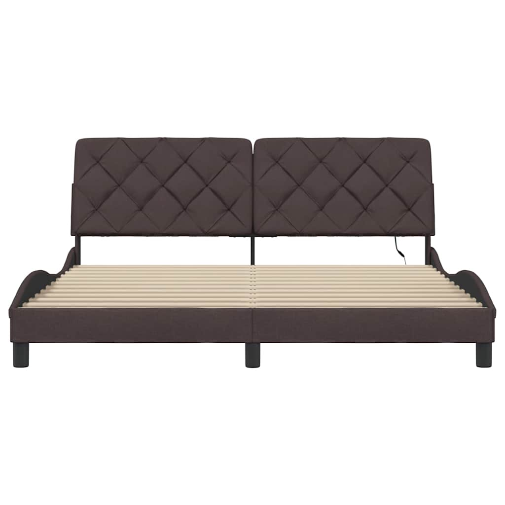 Cadre de lit avec LED sans matelas marron foncé 180x200cm tissu