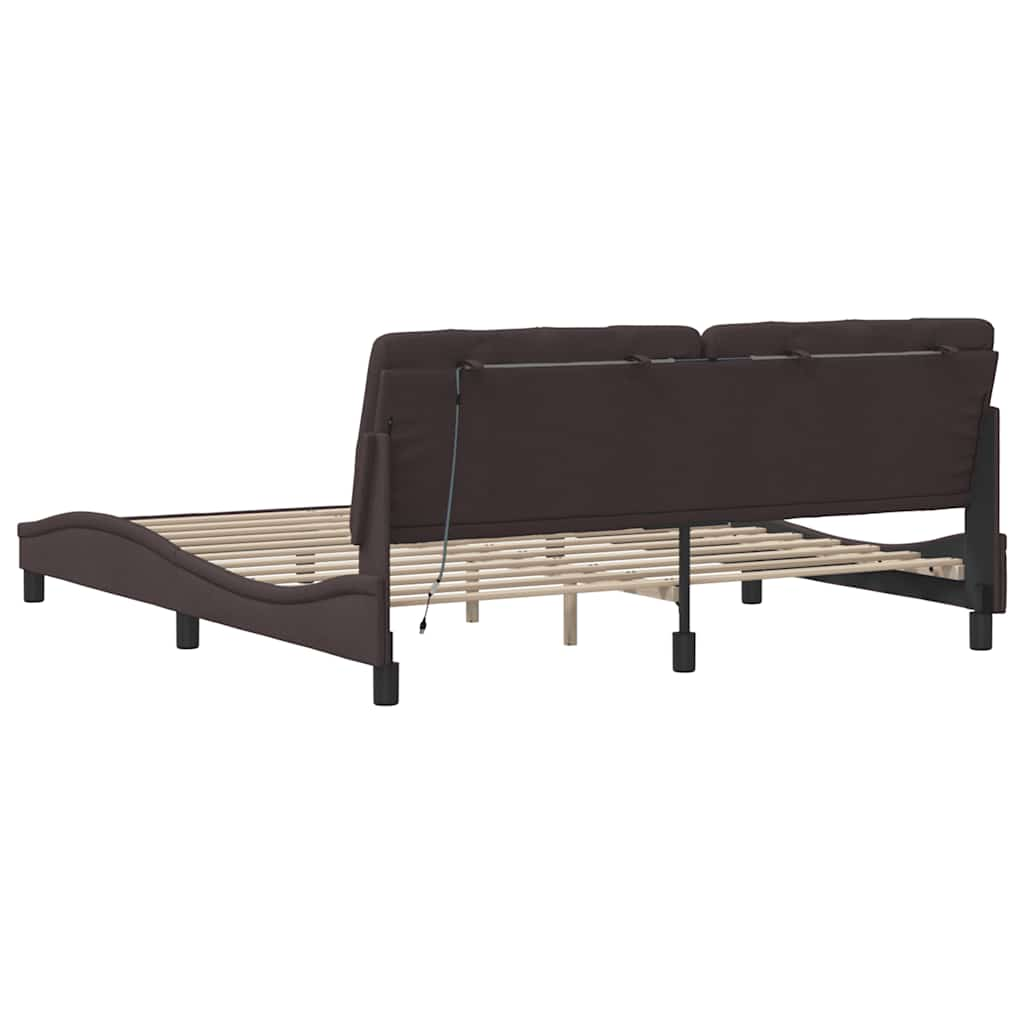 Cadre de lit avec LED sans matelas marron foncé 180x200cm tissu