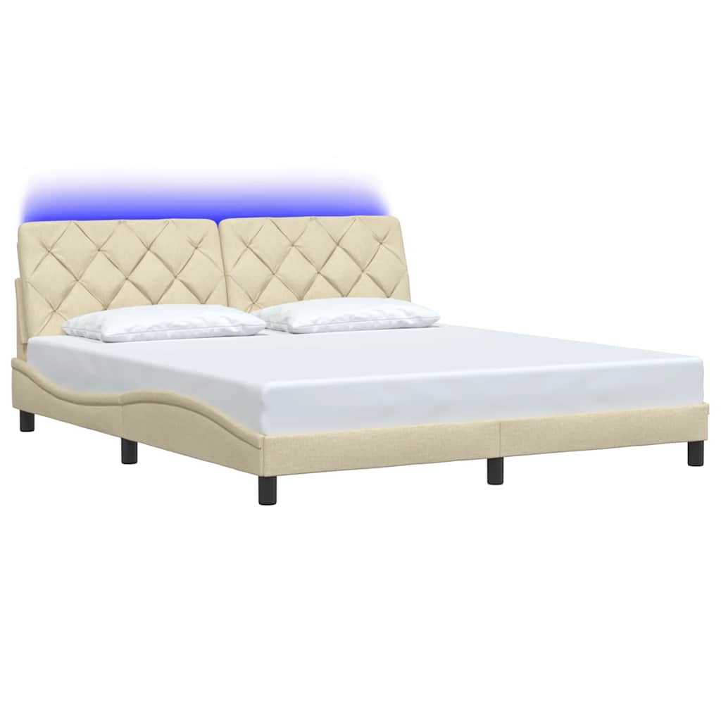 Cadre de lit avec LED sans matelas crème 180x200 cm tissu