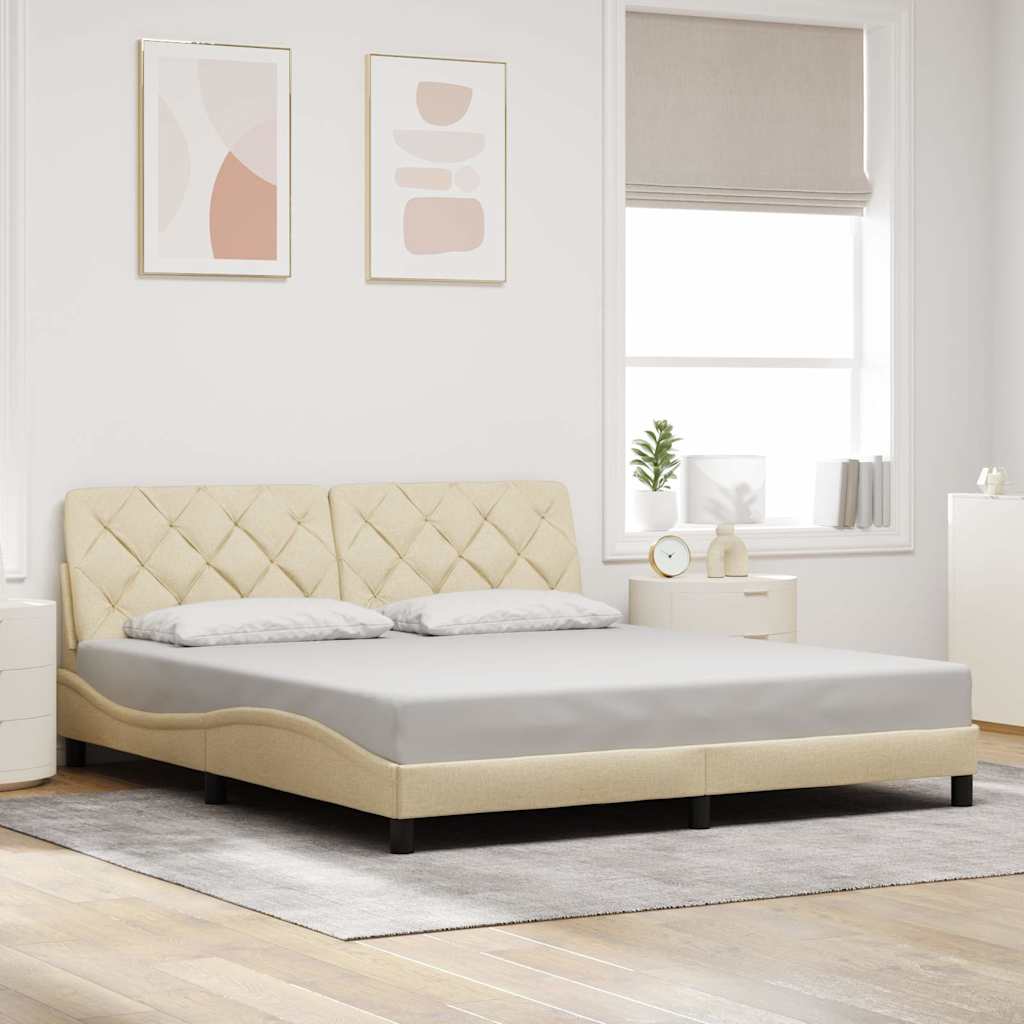 Cadre de lit avec LED sans matelas crème 180x200 cm tissu