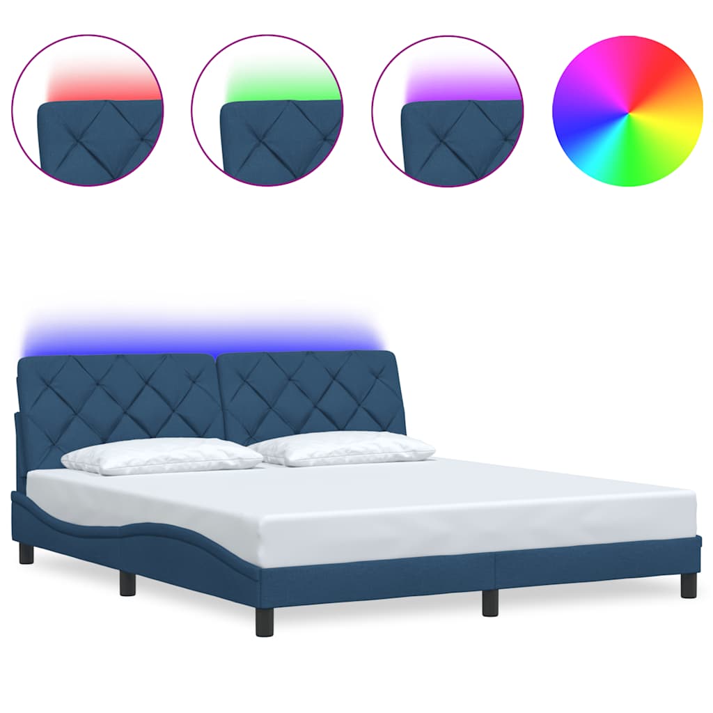 Cadre de lit avec LED sans matelas bleu 180x200 cm tissu