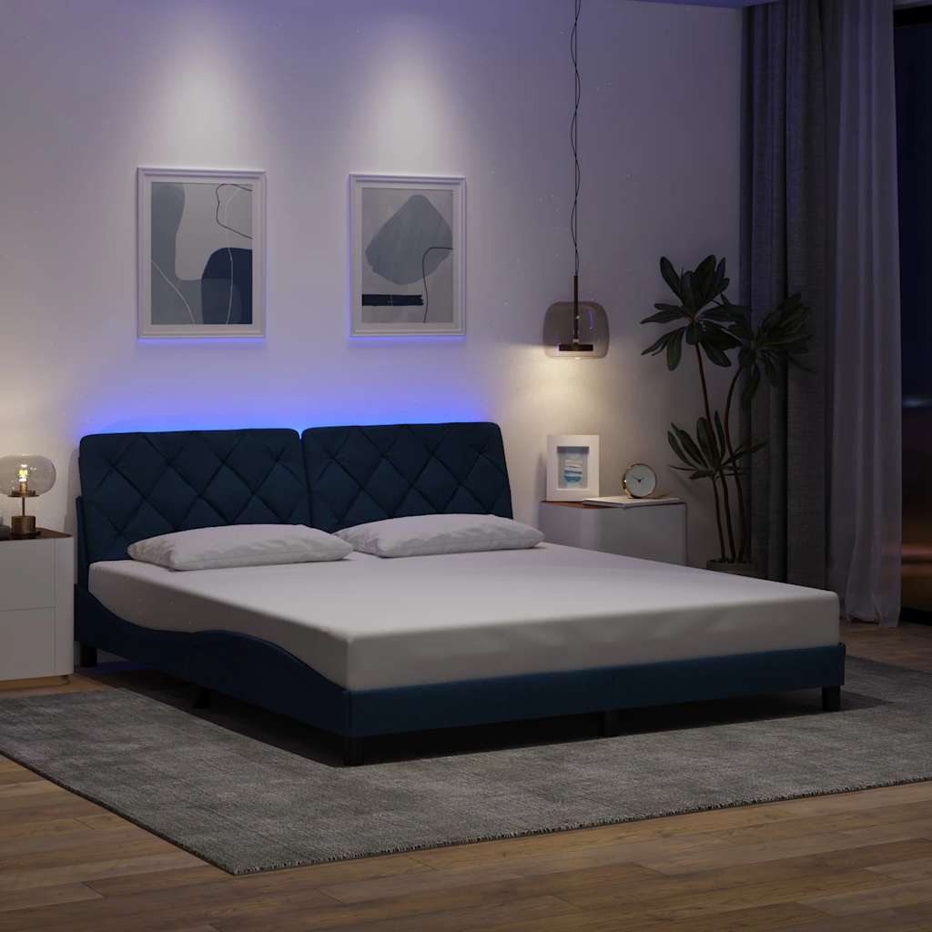 Cadre de lit avec LED sans matelas bleu 180x200 cm tissu