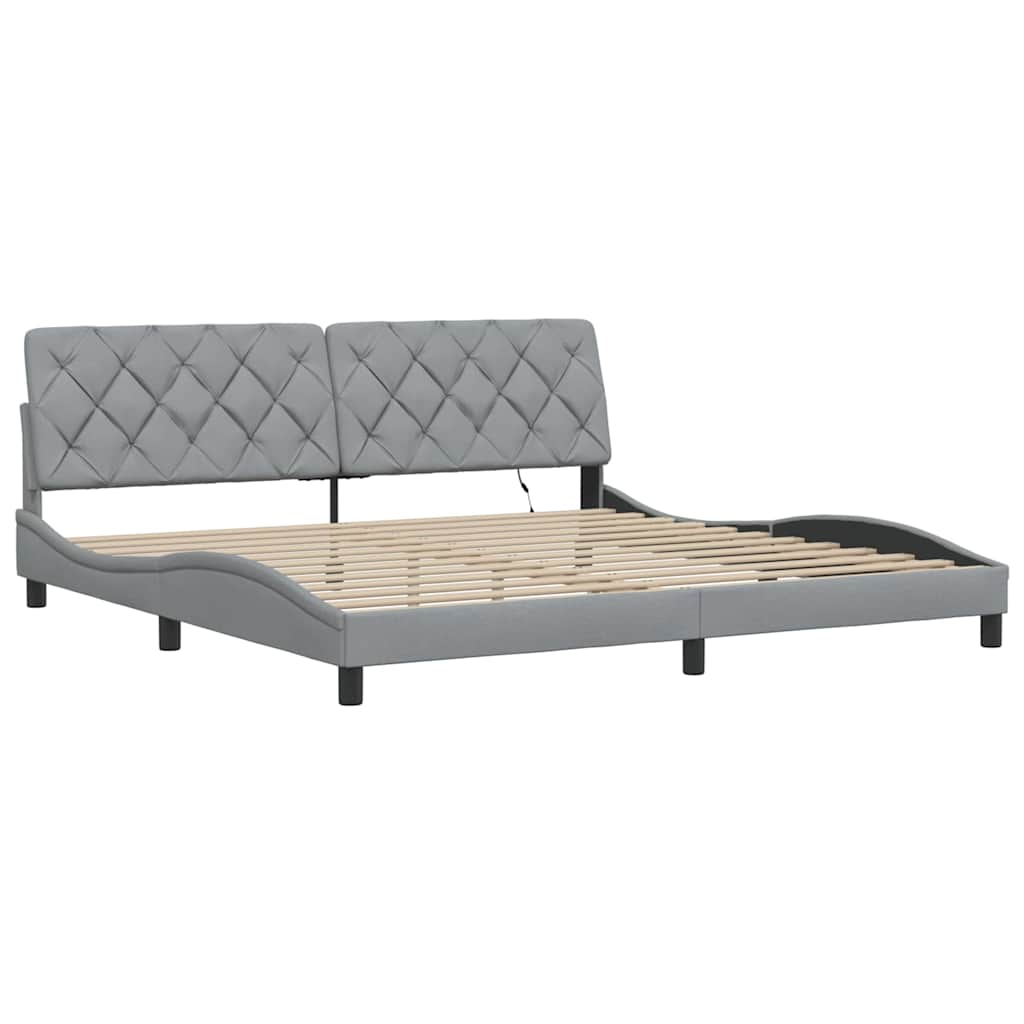 Cadre de lit avec LED sans matelas gris clair 200x200 cm tissu