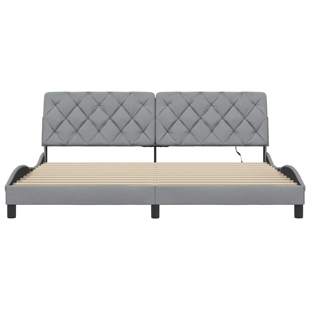 Cadre de lit avec LED sans matelas gris clair 200x200 cm tissu