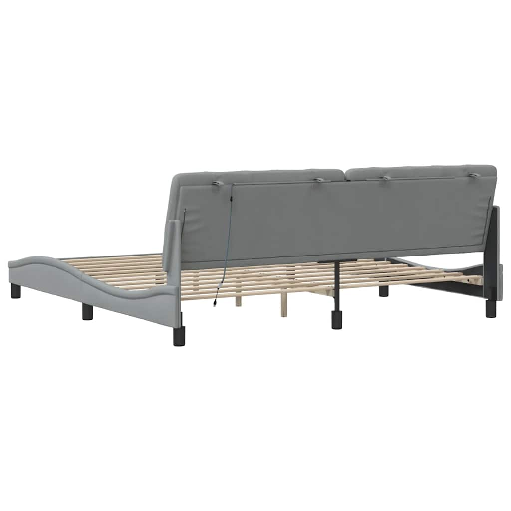 Cadre de lit avec LED sans matelas gris clair 200x200 cm tissu