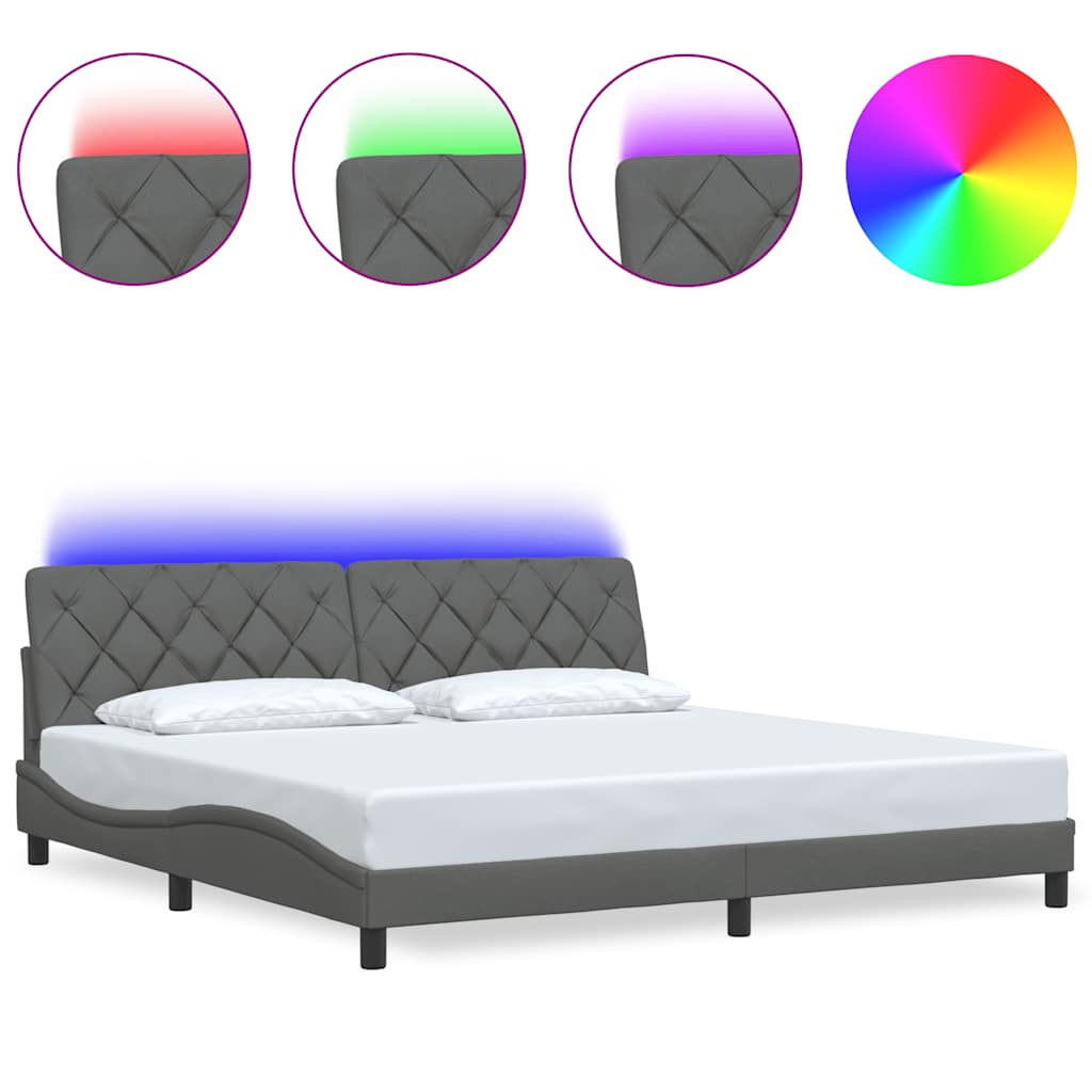 Cadre de lit avec LED sans matelas gris foncé 200x200 cm tissu