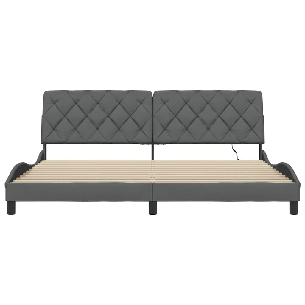 Cadre de lit avec LED sans matelas gris foncé 200x200 cm tissu