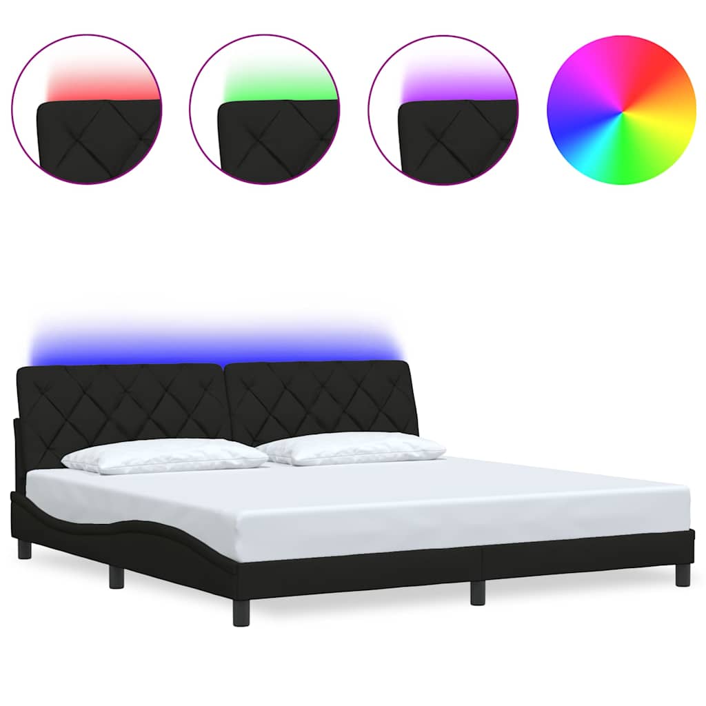 Cadre de lit avec LED sans matelas noir 200x200 cm tissu