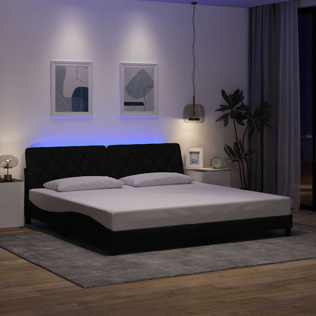 Cadre de lit avec LED sans matelas noir 200x200 cm tissu