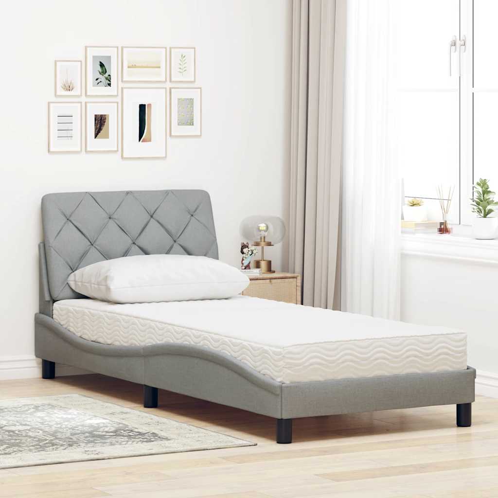 Lit avec matelas gris clair 80x200 cm tissu