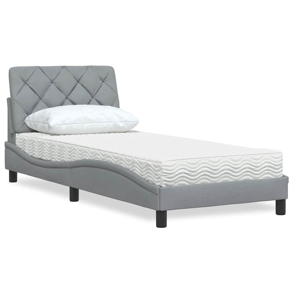 Lit avec matelas gris clair 80x200 cm tissu