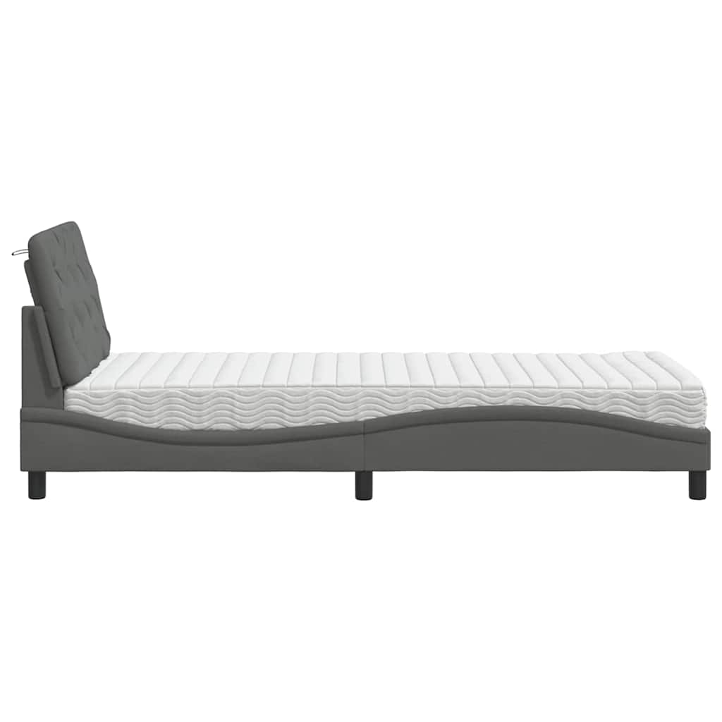 Lit avec matelas gris foncé 80x200 cm tissu