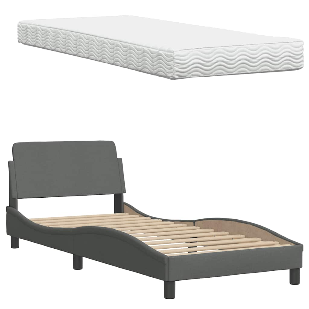 Lit avec matelas gris foncé 80x200 cm tissu