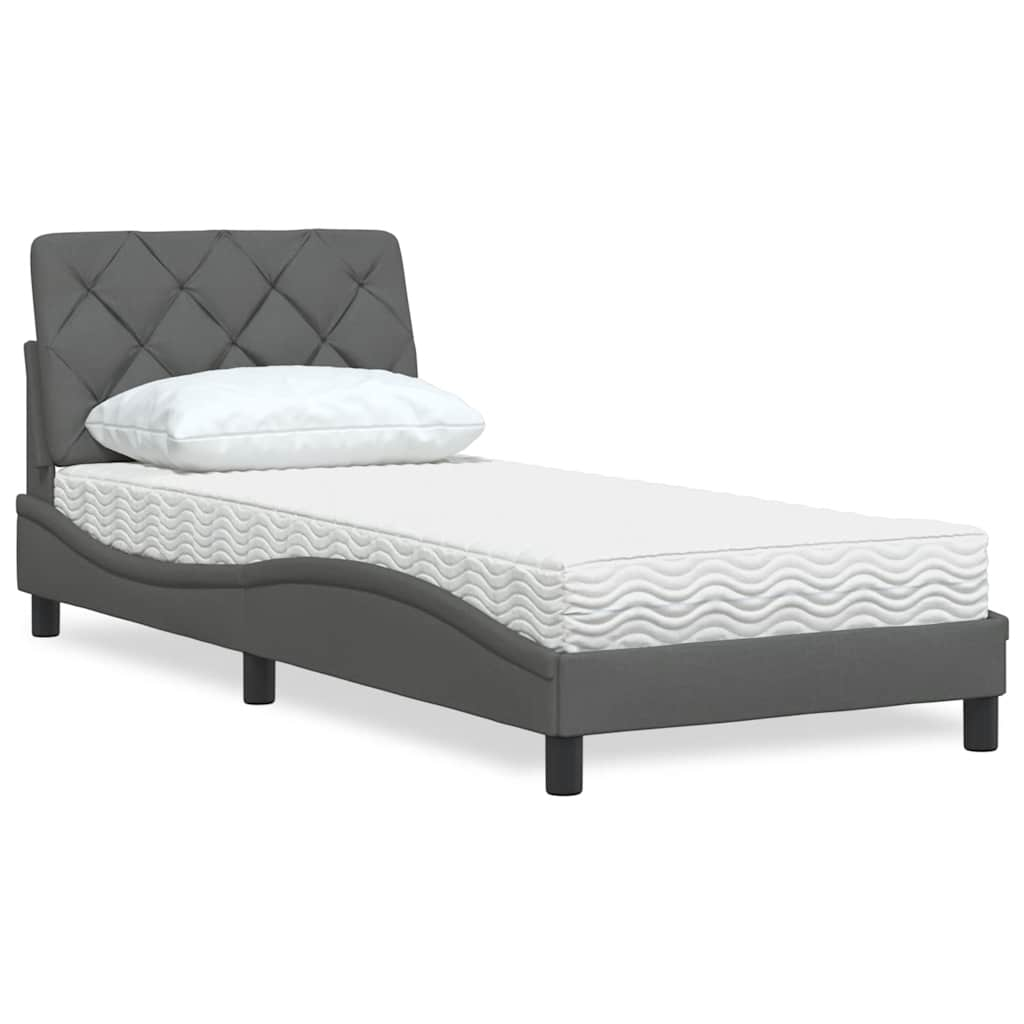 Lit avec matelas gris foncé 80x200 cm tissu