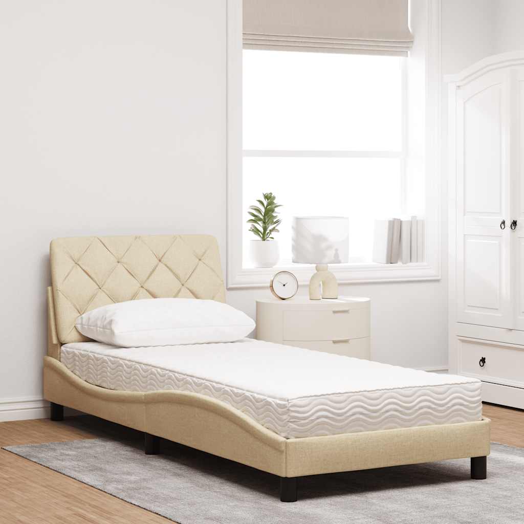 Lit avec matelas crème 80x200 cm tissu