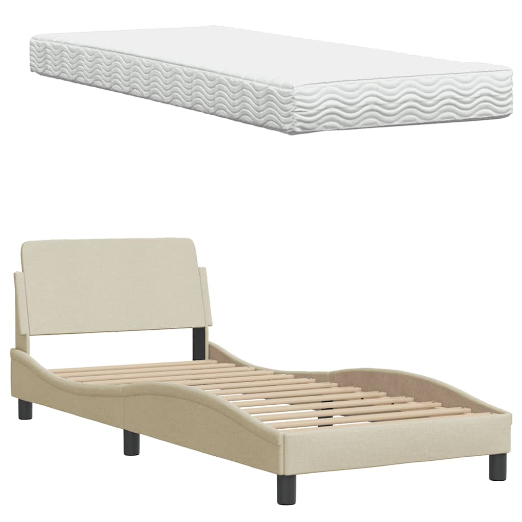 Lit avec matelas crème 80x200 cm tissu