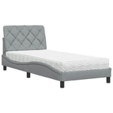 Lit avec matelas gris clair 90x190 cm tissu