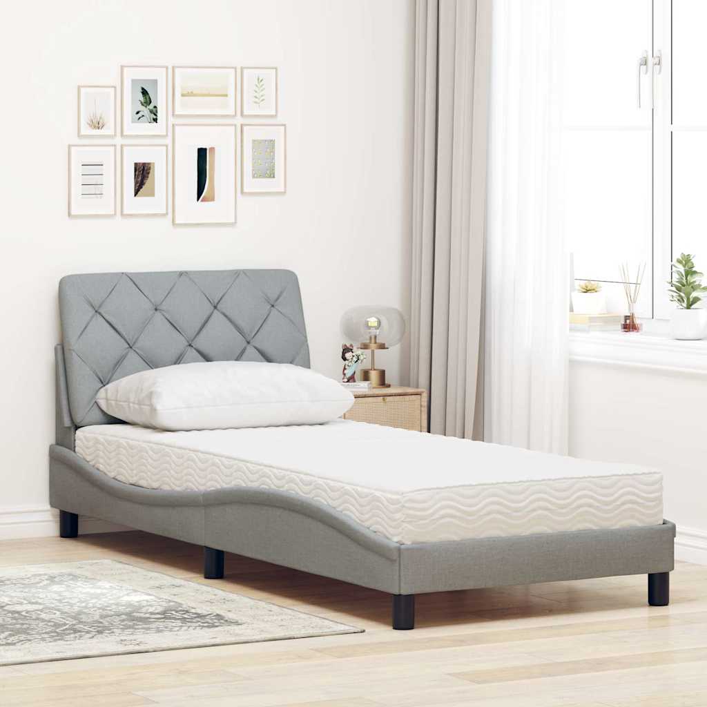 Lit avec matelas gris clair 90x190 cm tissu