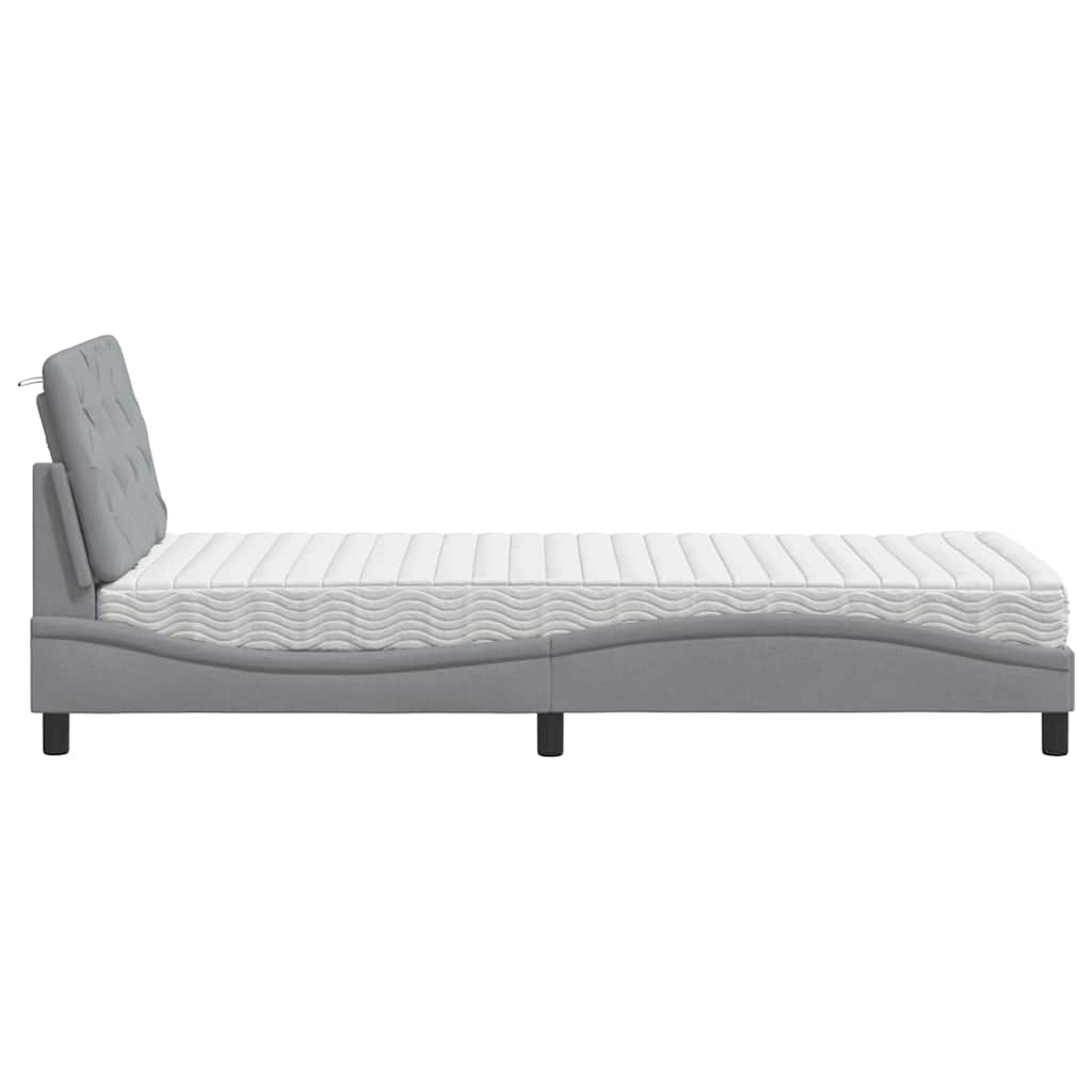 Lit avec matelas gris clair 90x190 cm tissu