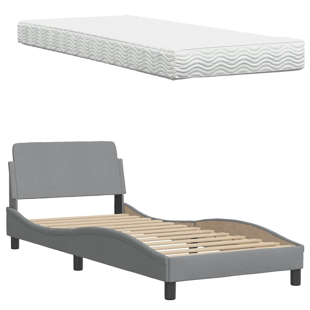 Lit avec matelas gris clair 90x190 cm tissu