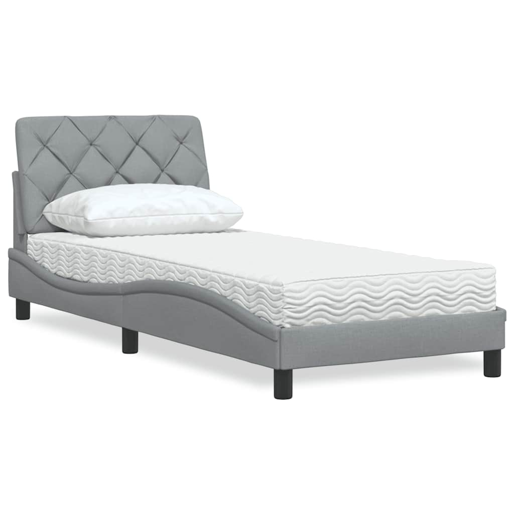 Lit avec matelas gris clair 90x190 cm tissu